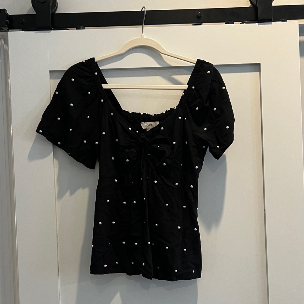 LOFT Black Blouse with White Dots